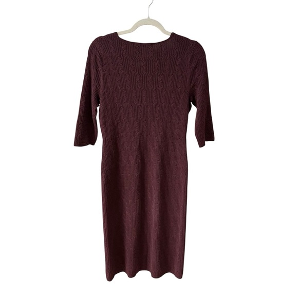 Peruvian Connection Cable Knit Sweater Dress Size MP Burgundy Red Fall Winter - Picture 3 of 8